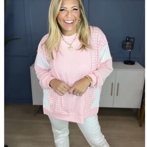 Kali Rose Pink and White Patterned Crew Neck Sweater